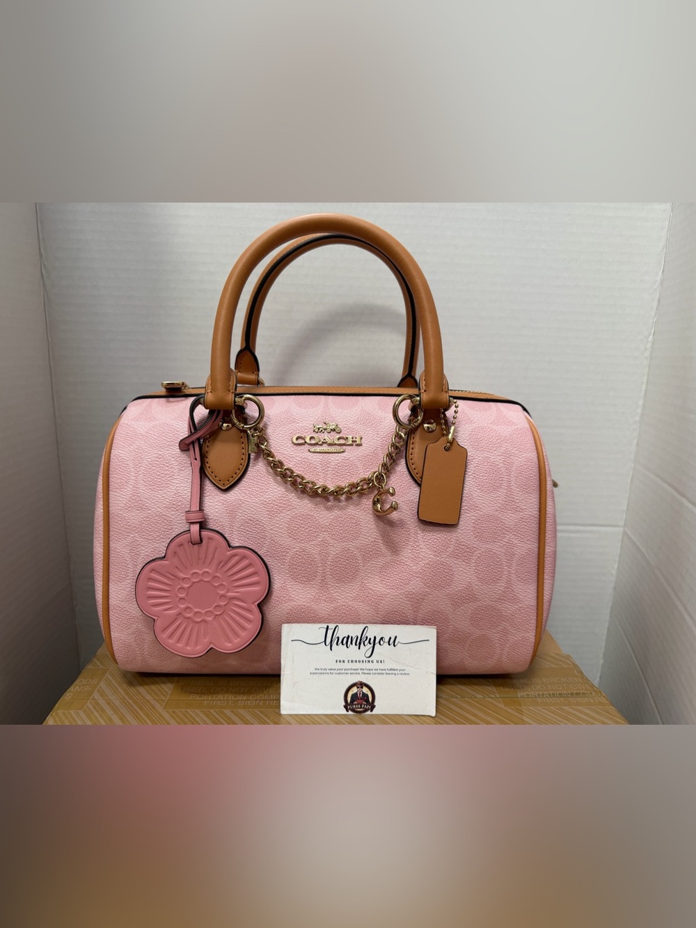 New 2026 Coach Powder Pink Medium/Regular Rowan Bag w/Charms CEA18 - Picture 3 of 5